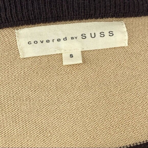 Covered by Suss Women's Tan Brown Striped Scoop Neck Designer Knit Sweater S/C44 - Picture 8 of 9